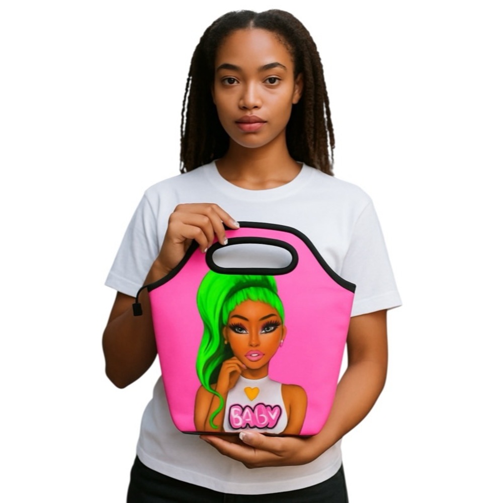 Colorful African Amercian Girl Design Reusable Tote Lunch Bags